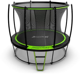 JumpFlex Hero Round Outdoor Backyard Trampoline with Net Safety Enclosure and Ladder, 10ft
