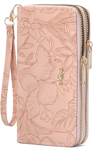 SENDEFN Geldbörse Damen Groß im Langformat, Portemonnaie Damen mit Doppel Reißverschluss, Geldbeutel Damen Clutch Wallet mit Münzfach und Abnehmbarer Handschlaufe, Portmonee Damen