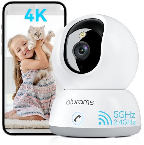 blurams Baby monitor 4K con fotocamera e telecamera di sorveglianza interna, fotocamera da 8 MP con visione notturna a colori, monitoraggio del movimento, 5 GHz/2,4 GHz, configurazione Bluetooth
