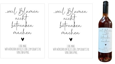 Fräulein Lotti | 2x Sticker für Weinflaschen - Thema: Weil Blumen | Aufkleber bedruckt | Flaschenetiketten 10 x 12 cm | personalisierbar