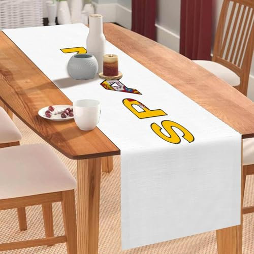 Divertido camino de mesa con bandera de España, estilo granja, 33 x 305 cm, camino de mesa de arpillera de España, bufandas y caminos modernos para el hogar