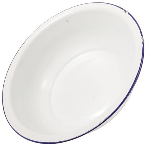 BAZEITFLOW Bassin Émail Vintage Blanc 32 Cm Bord Bleu, Facile à Nettoyer, Multifonctionnel pour Bain de Pieds et Usage Domestique
