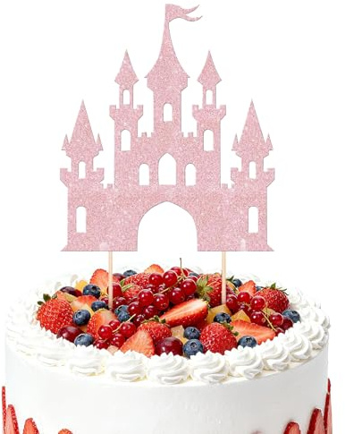 1 Stück Schloss Tortendeko, Prinzessin Schloss Thema Glitzer Tortendeko Geburtstag Deko, Schloß Cake Topper Dekorationen für Geburtstag Party Hochzeit Kuchen Dekorationen (Hellrosa)
