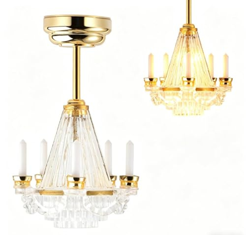Toyvian Dollhouse Chandelier - 1/12 Scale Doll House Ceiling Lamp Miniature Dollhouse Lights Led Battery Operated for Doll House Decoration Accessories