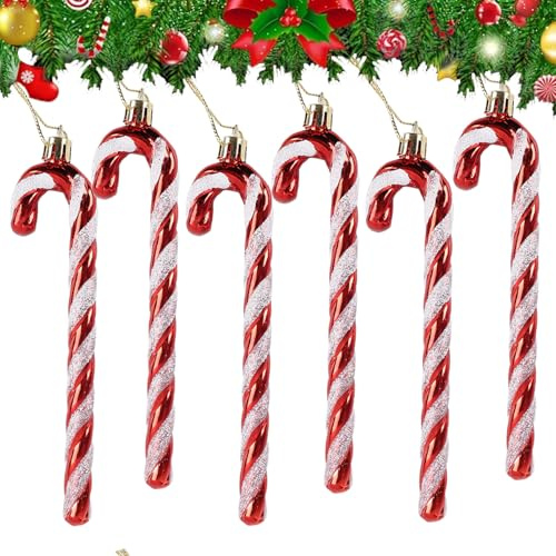 Jecdfs 14 cm Glitter Christmas Tree Decoration Red Candy Cane Pendants Pack of 6 - Festive Christmas Tree Decorations Candy Cane for a Magical Christmas Decoration and Atmospheric Advent Season