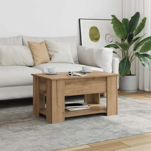 Yunovire Höhenverstellbarer Couchtisch Artisan-Eiche 79x49x41cm, Holzwerkstoff, mit verstecktem Stauraum, ideal für Wohnzimmer, Arbeitszimmer, vielseitiger Beistelltisch