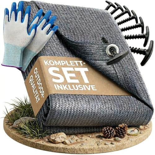 WILDGÅRD® Alfombra para Exteriores – Azul/Gris – Varios tamaños – 300 x 600 cm – Alfombra de toldo para Camping, Caravana o Autocaravana + Bolsa de Transporte, Guantes de jardín y 8 piquetas en T