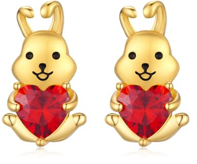 REDSUN 925 Sterling Silber Hasen Ohrringe Damen Vergoldet Kaninchen Ohrstecker Herz Zirkonia Süß Oster Schmuck Niedliche Bunny Ohrringe Mädchen Frauen Geschenk Valentinstag Muttertag Geburtstag