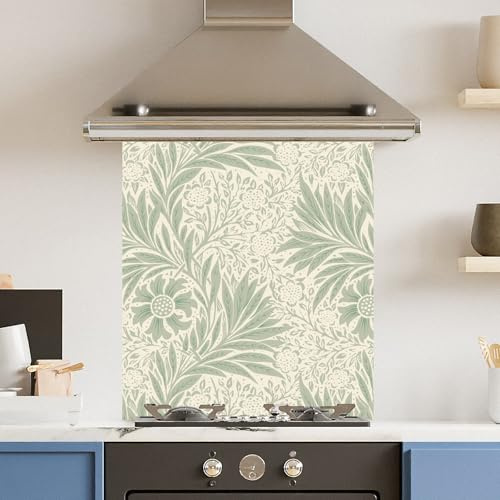 Premium 60 x 70cm Pale Green Leaf 6mm Glass Toughened Kitchen Splashback