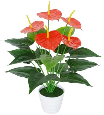 AQCQDQ Planta artificial de anthurium en maceta, plantas artificiales como auténticas, 50 cm, decoración para salón, dormitorio, balcón, decoración de interiores (50 cm, lavabo blanco)