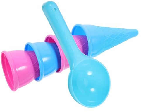 NOLITOY Lot de 5 Sets de Jouets de Plage pour Garçon et Filles en Plastique, Cuillères à Glace de Cornet, Couleurs Aléatoires, Adaptés pour Bac à Sable et Jeux de Plein Couleur Aléatoire