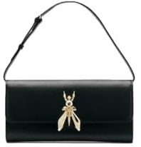 PATRIZIA PEPE Schultertasche aus Leder mit goldenem Insekt, Schwarz, 25,5 x 13 x 2 cm, verstellbarer Schultergurt, eleganter lässiger Stil