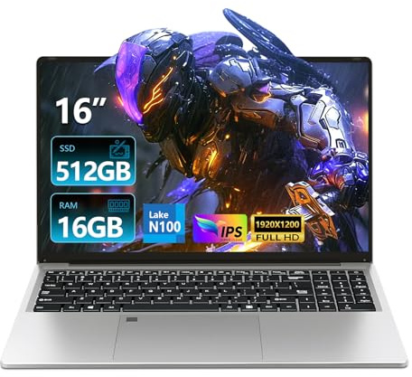 Notebook 16 Pollici, Win 11 PC Portatile 16GB RAM 512GB SSD, Celeron N100 CPU, Laptop 1080P Schermo, Tastiera Retroilluminata+Sblocco Impronta Digitale, 6000mAh Battery, BT5.0/BT 5.0/Webcam/Mini-HDMI