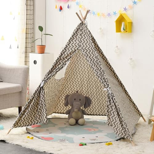 Tipi Zelt für Kinder, Faltbares Kinderzelt, Indoor-Outdoor-Spiel, Tipi-Spielzelt Indian, Faltbares Spielhaus für drinnen oder draußen, Segeltuch-Spielhaus für Mädchen und Jungen (1.1m)