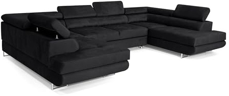 COMFORTINO FURNITURE Ecksofa mit Schlaffunktion Big PASTI U-Form, Sofa Couch mit Bettkasten, 3-Sitzer Eckcouch, Schlafsofa für Wohnzimmer, Big Sofa Couch mit Schlaffunktion (Schwarz)