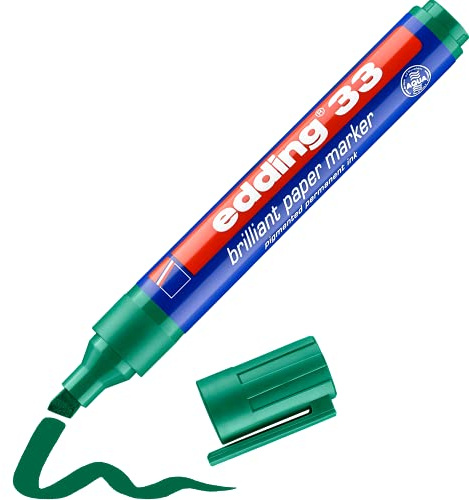 edding 33 Brillant-Papiermarker - grün - 1 Permanent Marker wasserfest - Rundspitze 1,5-3 mm - leuchtende Farben - lichtbeständige Markierung auf Papier, Karton, Kunststoff, Metall oder Glas