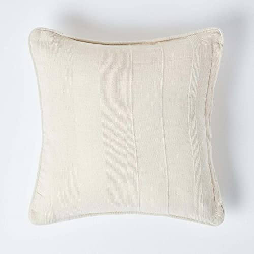 HOMESCAPES Rajput Ribbed Cushion Cover 18 x 18 Inches (45 x 45cm) Natural 100% Cotton Coordinating with Rajput Throws and Curtains Easy care Washable at home