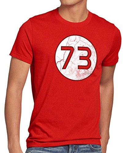 style3 Sheldon Lieblingszahl 73 Herren T-Shirt, Größe:S, Farbe:Rot