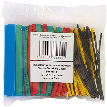 100 Teilige Schrumpfschlauch Schrumpfschläuche Sortiment Bunt 100mmx1,5mm