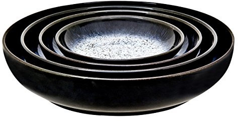 Denby - Halo Nesting Bowls Set of 4 - Reactive Glaze Dishwasher Microwave Safe Crockery - 1.5L, 900ml, 440ml & 150ml - Black, Grey Ceramic Stoneware Tableware - Chip & Crack Resistant