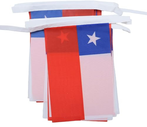 AZ FLAG Wimpelkette Chile 12 m 20 Flaggen Leichtes Polyester 45x30 cm | Für innen und außen Chilenische Flaggenkette Flaggen auf verstärktem Band vernäht