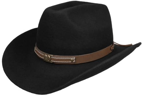 Lipodo Horses Cowboyhut Filzhut mit Stretchfutterband Herren Herbst Winter Wollfilz schwarz 57 cm