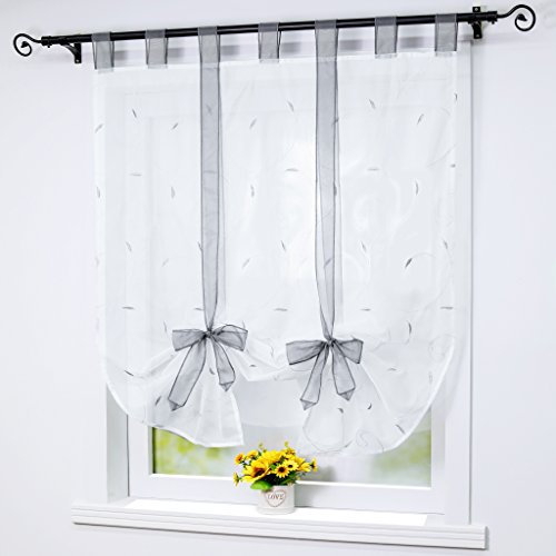 Joyswahl Raffrollo Voile transparentes Raffgardine Elena Stickereien Blätter Gardine BxH 140x140cm Silver 1er Pack