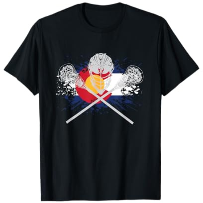 Boys Lacrosse Sticks Crossed Helmet LAX Colorado Flag T-Shirt