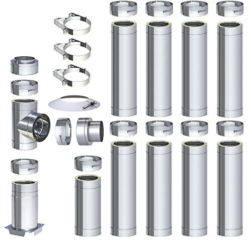 H&M DW New-Line Schornstein-Paket 9,7m Ø 150mm Edelstahl Bausatz doppelwandig 25mm Isolierung 0,5mm Wandstärke Design Aussen-Kamin Set Holz-Ofen Kamin-Einsatz