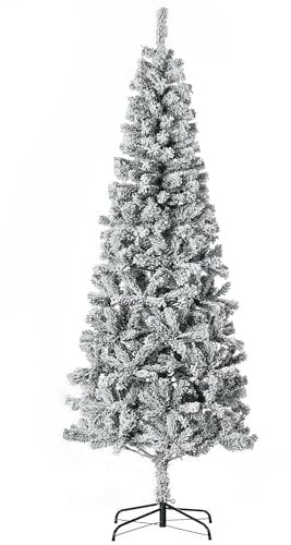 HOMCOM Albero di Natale Artificiale 210 cm con 631 Rami in Plastica Effetto Realistico, Albero di Natale Innevato con Base in Metallo Pieghevole, Decorazioni Natalizie, Verde