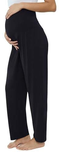 Joyaria Schwangerschaft Hose Lang Umstandhose Bequem Freizeithose für Schwangerschaft Stretch Yogahose/Jogginghose/Lounnge Hose(Schwarz,M)