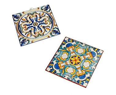 BRANDANI Baldosa medicina, juego de 2 unidades, cerámica/corcho, 2 diseños diferentes, dotadas de orificio y cinta, medidas: 16 x 16