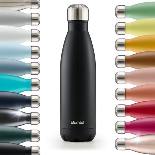 Blumtal® Bouteille isotherme Charles- Gourde 500ml - Gourde inox sans BPA froid&chaud- Contenant isotherme en métal- Bouteille d'eau- Thermo- Bouteille isotherme 500ml en Noir