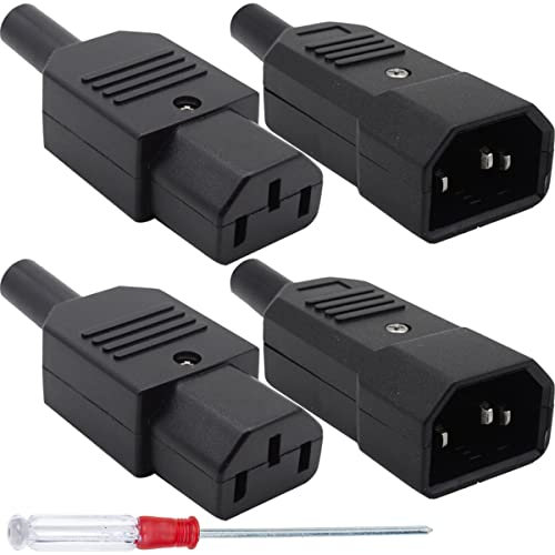 Xiatiaosann AC250V 10A 3 Pin Terminal Panel Mount IEC320 C14 Male C13 Female, 4PCS Inline Adapter Plug Power Socket Connector for PDU Cabinet