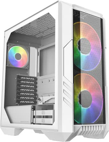 Cooler Master HAF 500 White High Airflow ATX Mid-Tower, Mesh Front Panel, Dual 200mm Customizable ARG Lighting Fans, Rotatable GPU Fan, USB 3.2 Gen 2 Type C and Tempered Glass (H500-WGNN-S00)