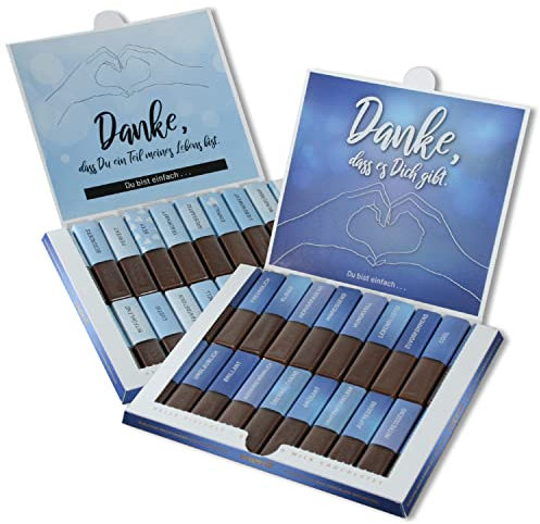 Aufkleber-Set passend für Merci Schokolade - Danke I mit vorgedruckten und blanko Aufklebern I blau I selbstklebend I kreative Geschenk-Idee für Freunde I ohne Schokolade I dv979
