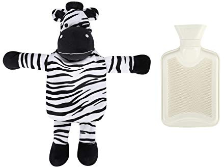 Rubber Hot Water Bottle with Cute Stuffed Zebra, Cow, Pig Cover 1 Liters