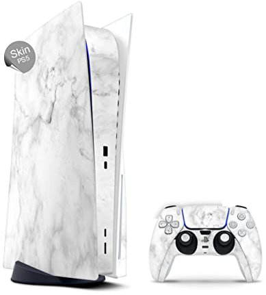 Skins4u Skin Design kompatibel mit PlayStation 5 DIGITAL Edition Vinyl Aufkleber Sticker Folie Gaming Case PS5 Cover Konsole Controller Marmor Weiss
