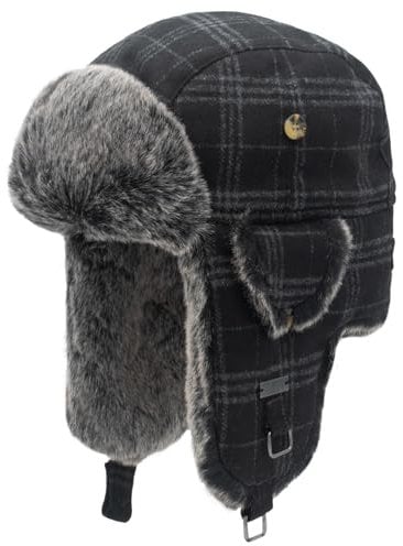 Alkaidstar Unisex Fliegermütze Rib Wolle Bomber Aviator Pilot Hat Faux Fellmütze Winter Russische Mütze Herren Bomber Hut Fliegermütze Erwachsenen Wintermütze Ohrenschützer