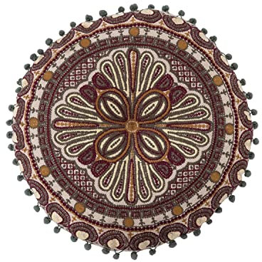 Bloomingville Kissen, rund, Baumwolle, Bestickt, Bommel, 40,6 x 40,6 x 2,5 cm, Mehrfarbig