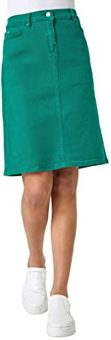 Roman Denim Skirt with Pockets for Women UK - Ladies Jean Skirts Cotton Stretch Mid Wash Fitted A Line Casual Smart Work Office Knee Length Flattering Slimming - Size 20 - Green