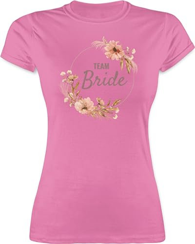 Shirt Damen - JGA Junggesellenabschied Frauen - Junggesellinnenabschied Team Bride Boho Blumenkranz Motiv I - M - Rosa - Team-Braut-t-Shirt t-Shirt jungesellinnenabschied Bachelorette Party Blumen