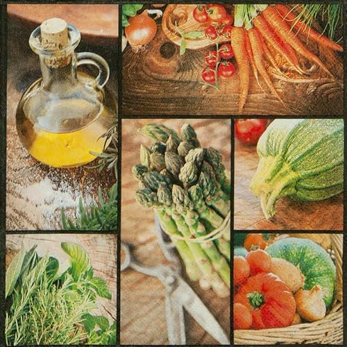20 Servietten Collage vom Gem?se | Barbecue | Essen | grillen | Sommer | Vegetarier | Tischdeko | Decoupage | Serviettentechnik 33x33cm