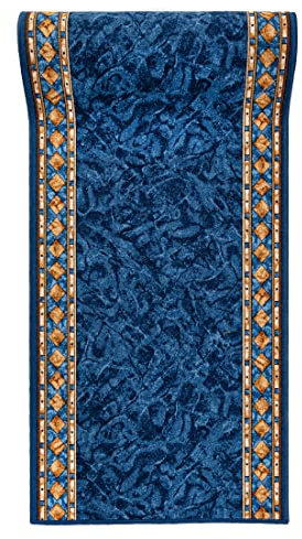 Mazovia rutschfest Teppich Läufer Flur - Klassisch Muster Teppichläufer - Kurzflor Flurläufer für Vorzimmer, Schlafzimmer, Küche - ÖKO-TEX Zertifiziert - Meterware Blau - 67 x 775 cm