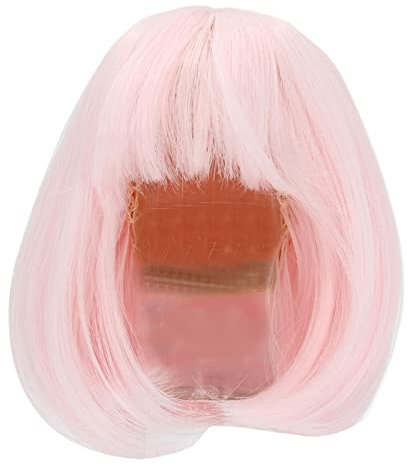 Qcwwy Puppenperücke, Kurze, Gerade Perücke, Hitzebeständige Puppenhaarperücke, Faser, Puppenhaarperücke, Braune, Glatte Haarperücke für Babys, Spielzeug, (Sakura-Pink)