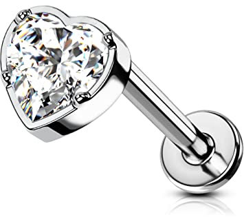 OUFER Titan Helix Piercings 16G Ohrpiercing Ohrring Knorpel Flat Back Conch Piercing Ring Tragus Lippenpiercing Labret Internally Thread Herz CZ Bar Upper Top Lower Ear Studs Schmuck Gift 8mm