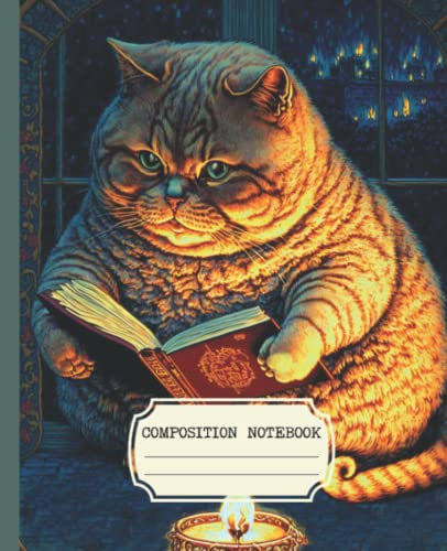 Composition Notebook: Vintage Aesthetic College Ruled With Reading Cat Cover Design