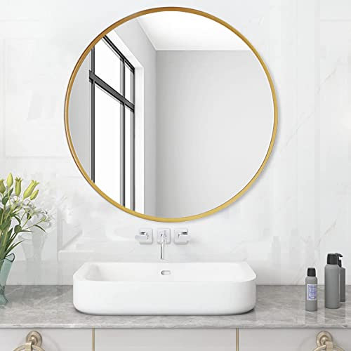 MEESALISA Lisa Miroir de Salle de Bain Rond sans éclairage 50 x 50 cm avec Cadre en métal doré Mat, Bord doré, Couloir, Chambre, Salon, décoratif
