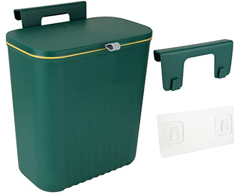 JMIATRY Hanging Kitchen Bin with Lid, 9L Wall Mounted Cupboard Bin for Cabinet Door, Under Kitchen Counter Bins for Kitchen Cabinet Bedroom Bathroom Office, Green