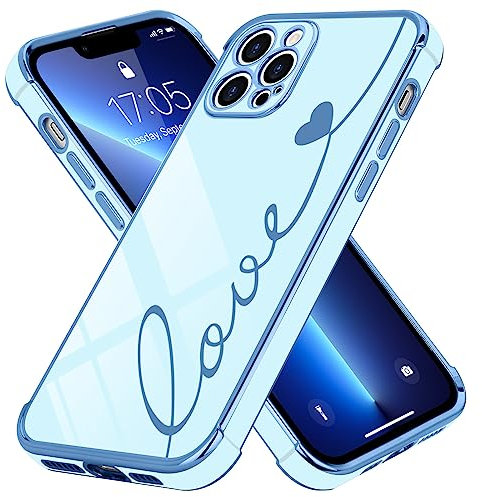 LCHULLE Kompatibel mit iPhone 13 Pro(6.1 Zoll) Hülle Liebesherz Handyhülle Mädchen Süße Herzmuster Silikonhülle Kameraschutz Stoßfest Schutzhülle Cute Love Case für iPhone 13 Pro Blau